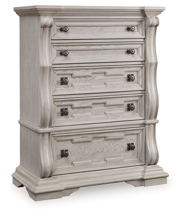 Bruchandi Antique White Five Drawer Chest - Ornate Home
