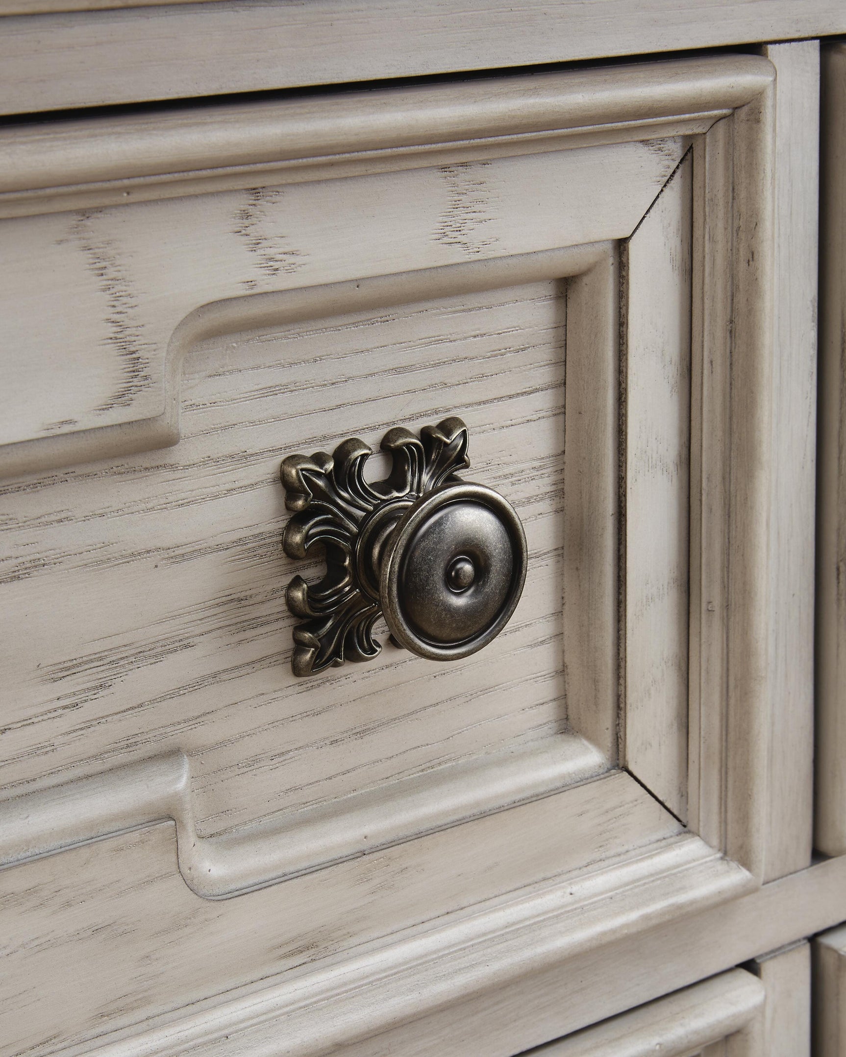 Andonhall Antique White Dresser and Mirror