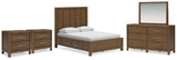 Cabalynn Light Brown Queen Panel Storage Bed, Dresser, Mirror and 2 Nightstands