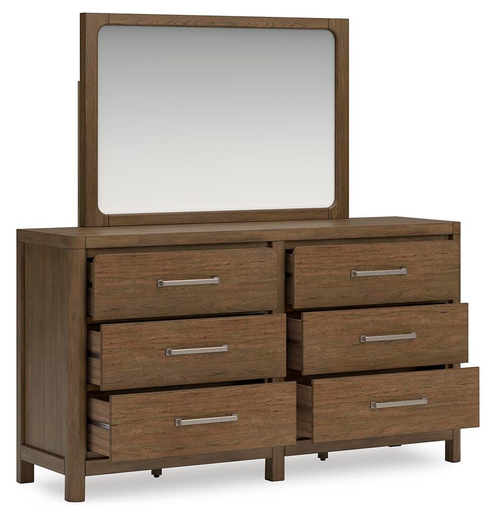 Cabalynn Light Brown Queen Panel Storage Bed, Dresser, Mirror and 2 Nightstands
