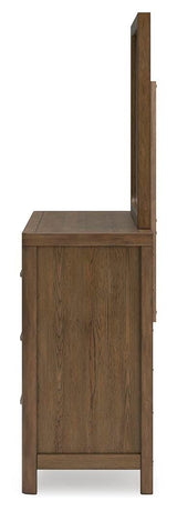 Cabalynn Light Brown Queen Panel Storage Bed, Dresser, Mirror and 2 Nightstands