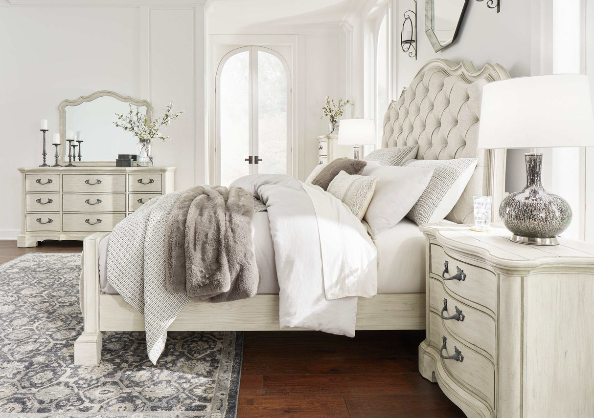 Arlendyne Antique White Queen Upholstered Bed - Ornate Home