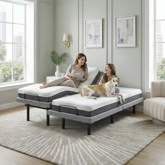 Flex Brown Split Eastern King Power Heads And Foot Adjustable Bed Frames With Massage Zero Gravity Charging Ports And Nightlight