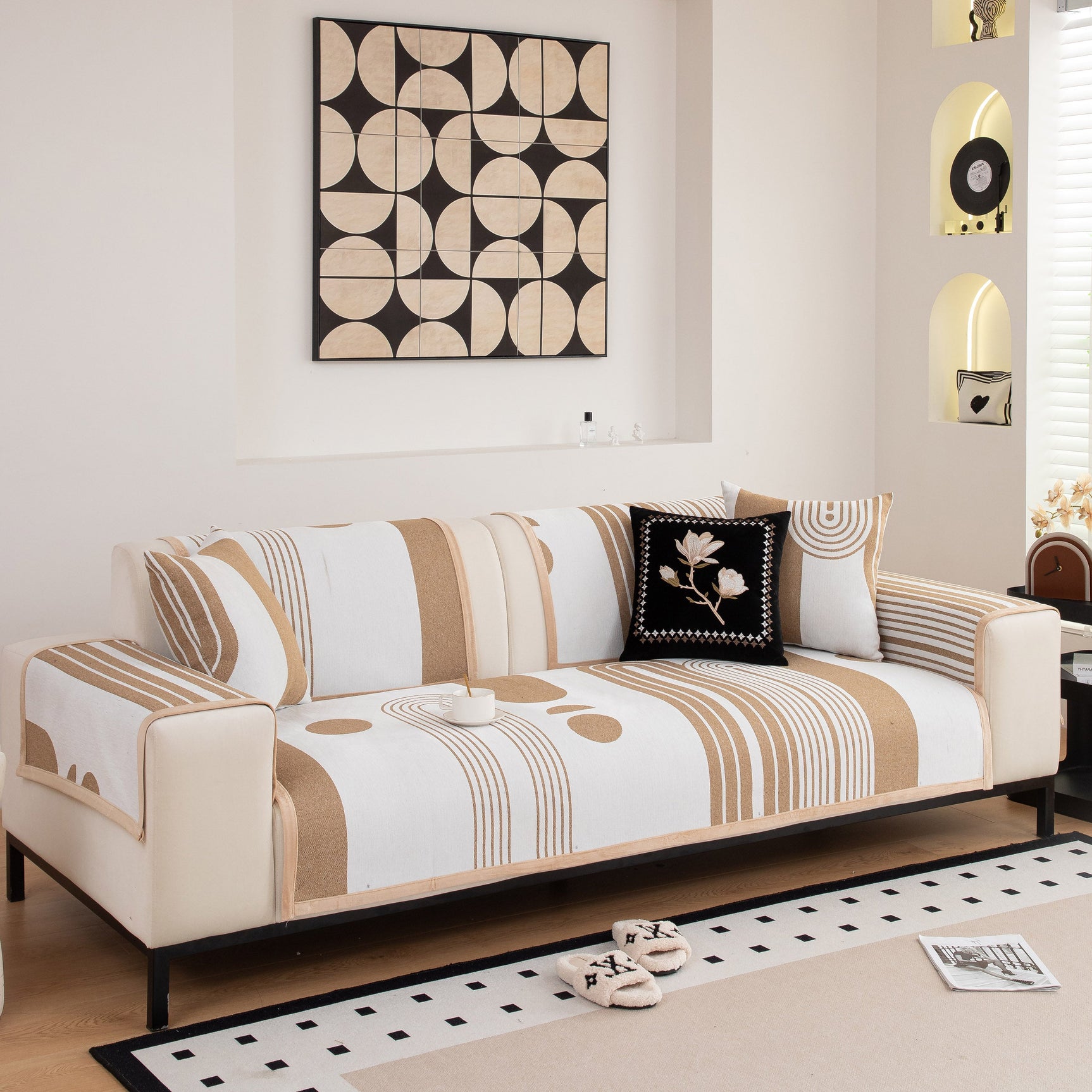 Modern Geometric Sofa Cover - Thick Woven, Pet Friendly, Stylish Couch Protector