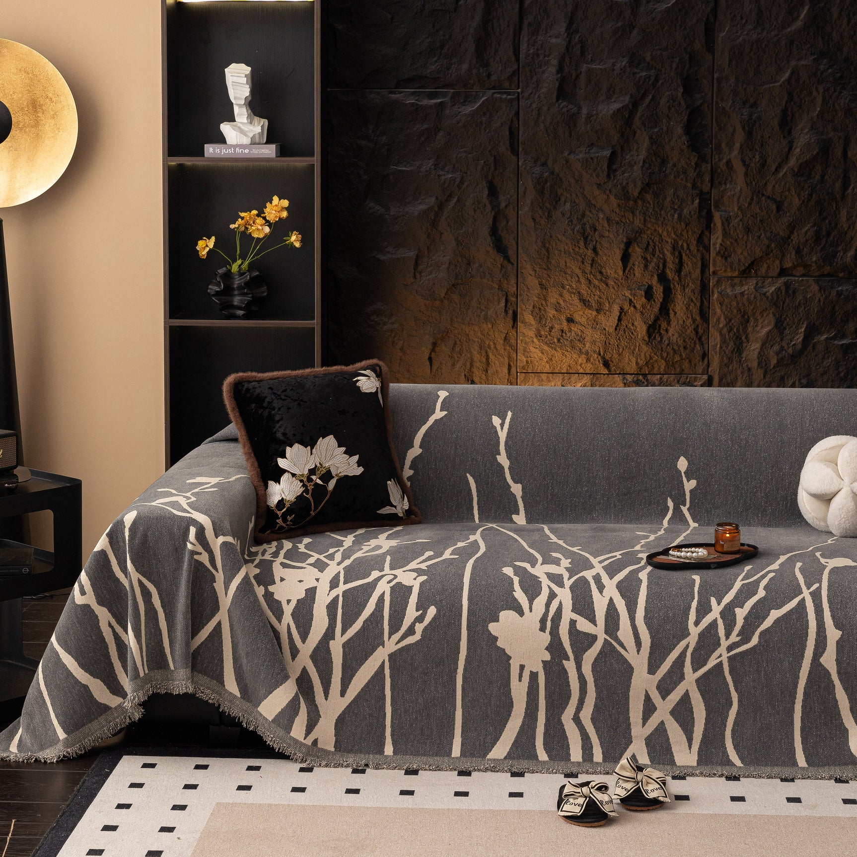 Modern Abstract Floral Sofa Throw Blanket, Decor Furniture Protector for Living Room