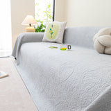 Cooling Embossed Botanical Couch Cover, Soft Ice Silk Furniture Protector for Sofa