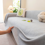 Cooling Embossed Botanical Couch Cover, Soft Ice Silk Furniture Protector for Sofa