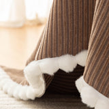 Textured Striped Cozy Couch Cover Throw Blanket with Pom Pom Trim for Sectional Sofa