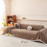 Textured Striped Cozy Couch Cover Throw Blanket with Pom Pom Trim for Sectional Sofa