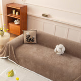 Textured Striped Cozy Couch Cover Throw Blanket with Pom Pom Trim for Sectional Sofa