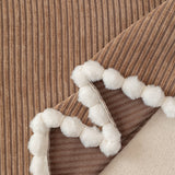 Textured Striped Cozy Couch Cover Throw Blanket with Pom Pom Trim for Sectional Sofa