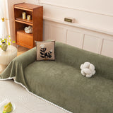 Textured Striped Cozy Couch Cover Throw Blanket with Pom Pom Trim for Sectional Sofa
