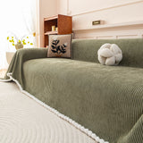 Textured Striped Cozy Couch Cover Throw Blanket with Pom Pom Trim for Sectional Sofa