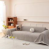 Textured Striped Cozy Couch Cover Throw Blanket with Pom Pom Trim for Sectional Sofa