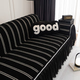 Leaf Stripe Sofa Cover with Black Sheer Skirt, Boho Soft Couch Slipcover for Pets