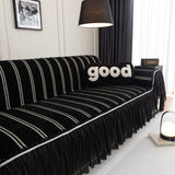 Leaf Stripe Sofa Cover with Black Sheer Skirt, Boho Soft Couch Slipcover for Pets