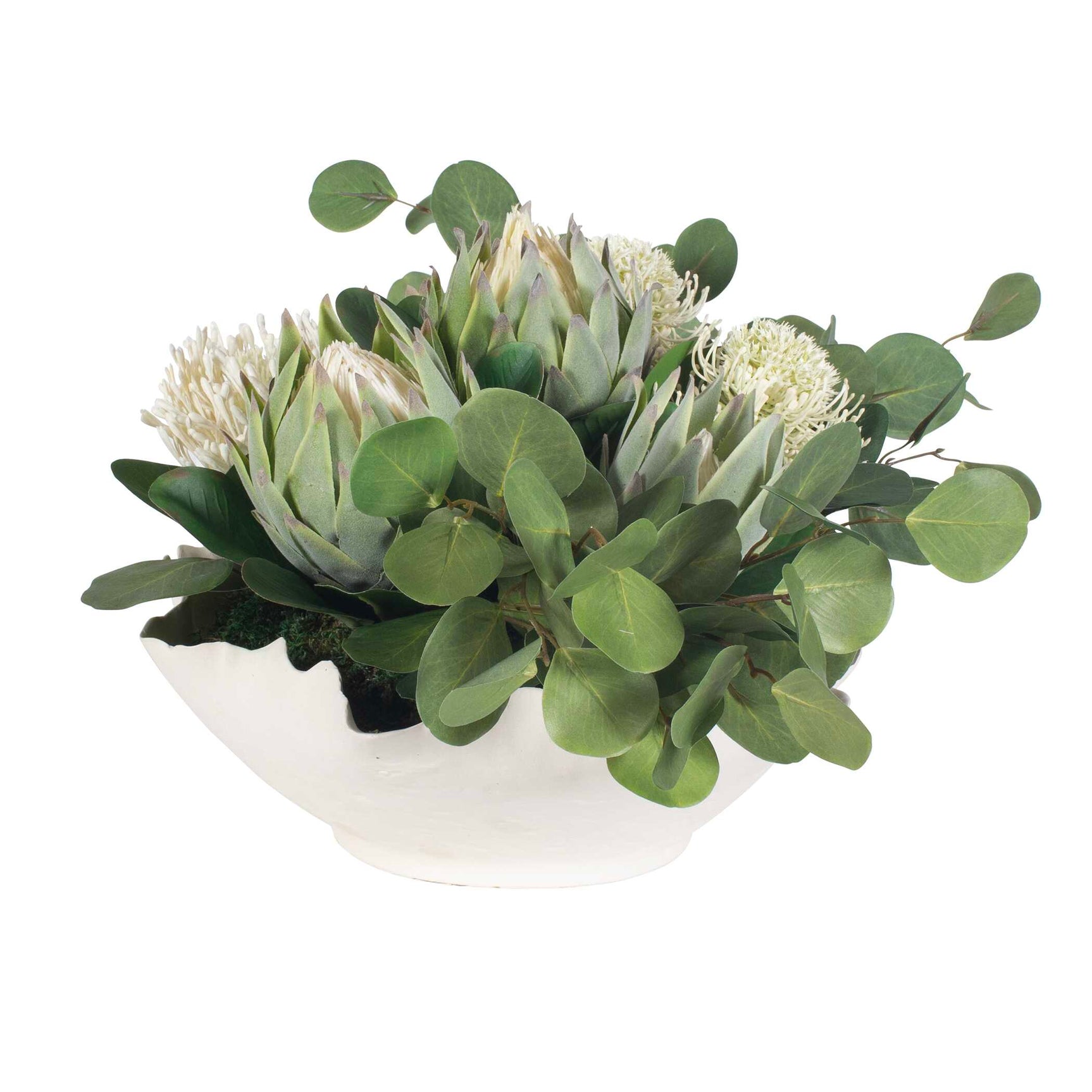 Protea Blooms White Bowl Centerpiece