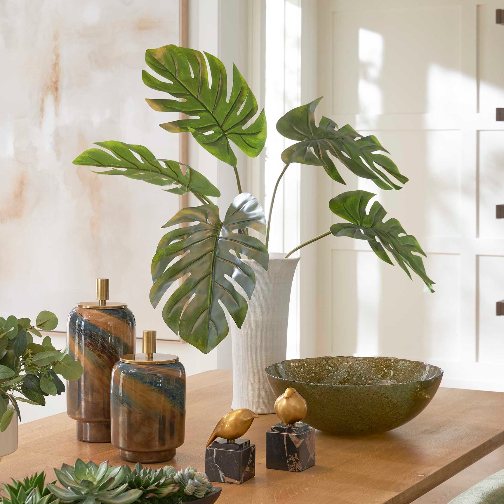 Muse White Monstera Vase Centerpiece