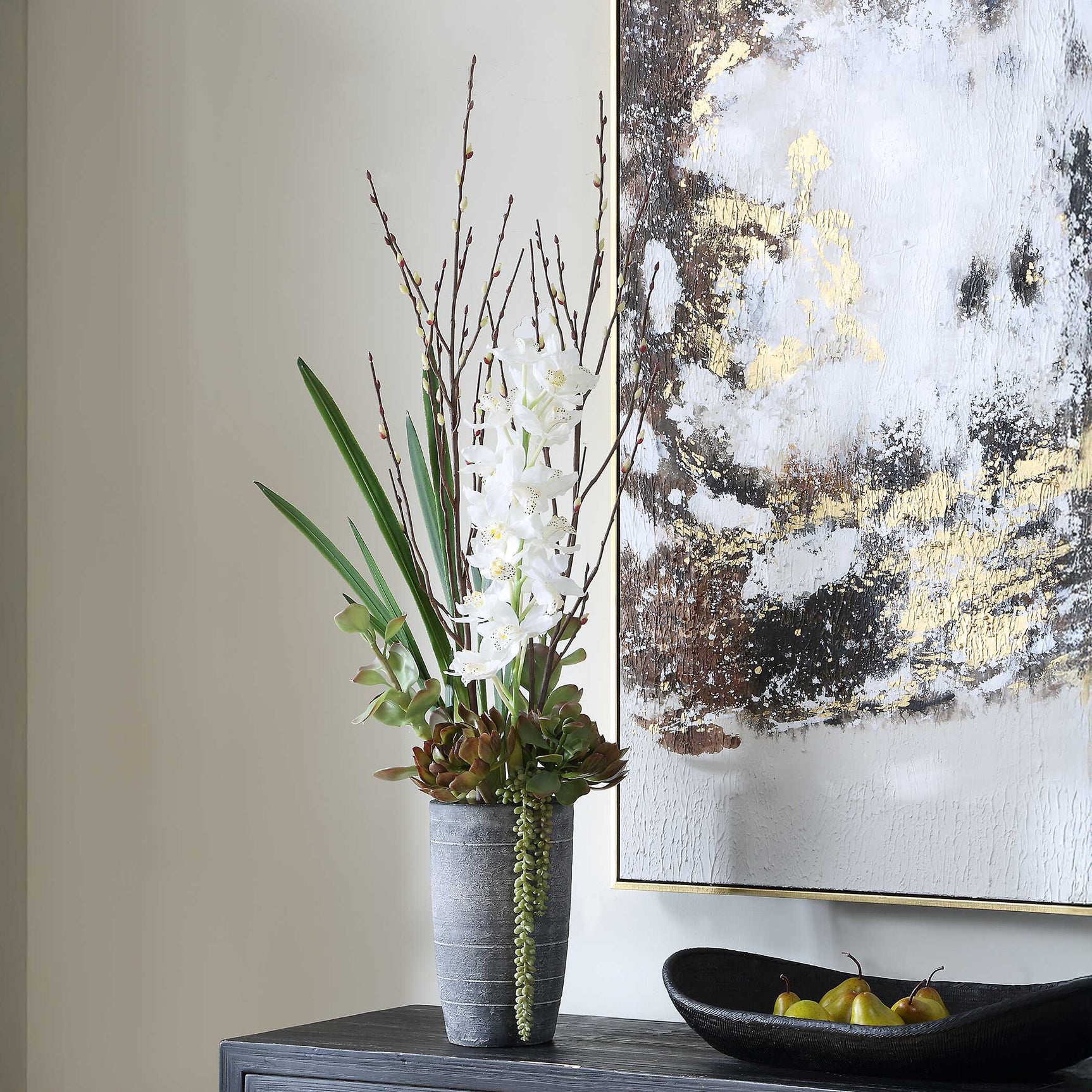 Eterna Orchid Black/Green/White Centerpiece & Vase