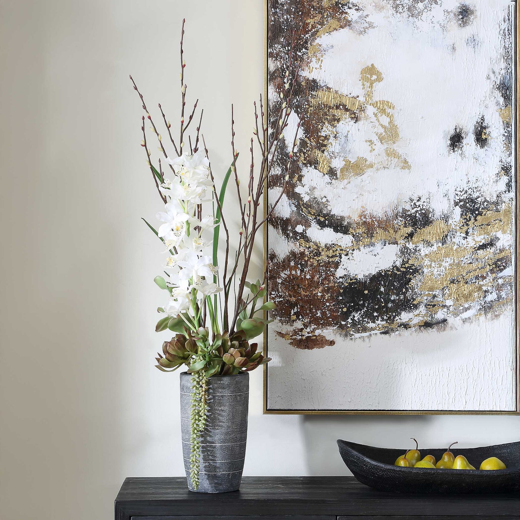 Eterna Orchid Black/Green/White Centerpiece & Vase