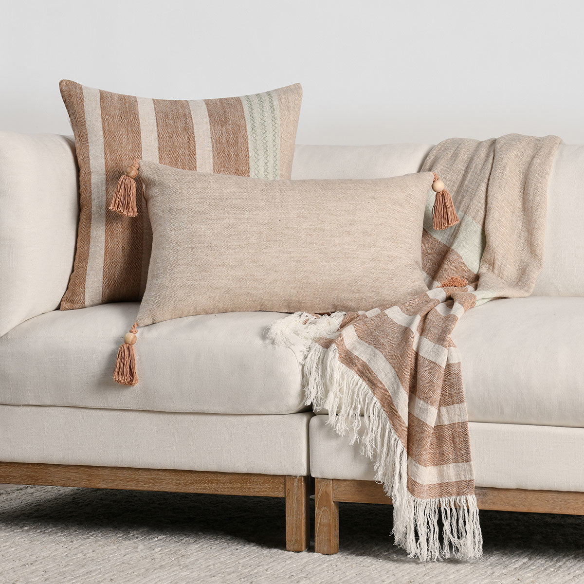BW Sherry Solid Natural/Hazel 14x26 Throw Pillow (Set of 2) - Ornate Home