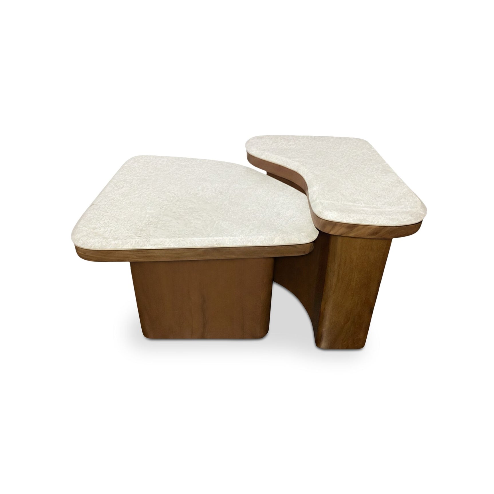 Abi Beige/Walnut Cosmos Marble Nesting Coffee Table