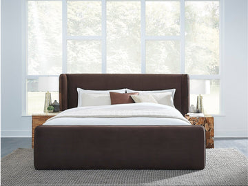 Bacall Cola Velvet California King Upholstered Wingback Platform Bed - Ornate Home