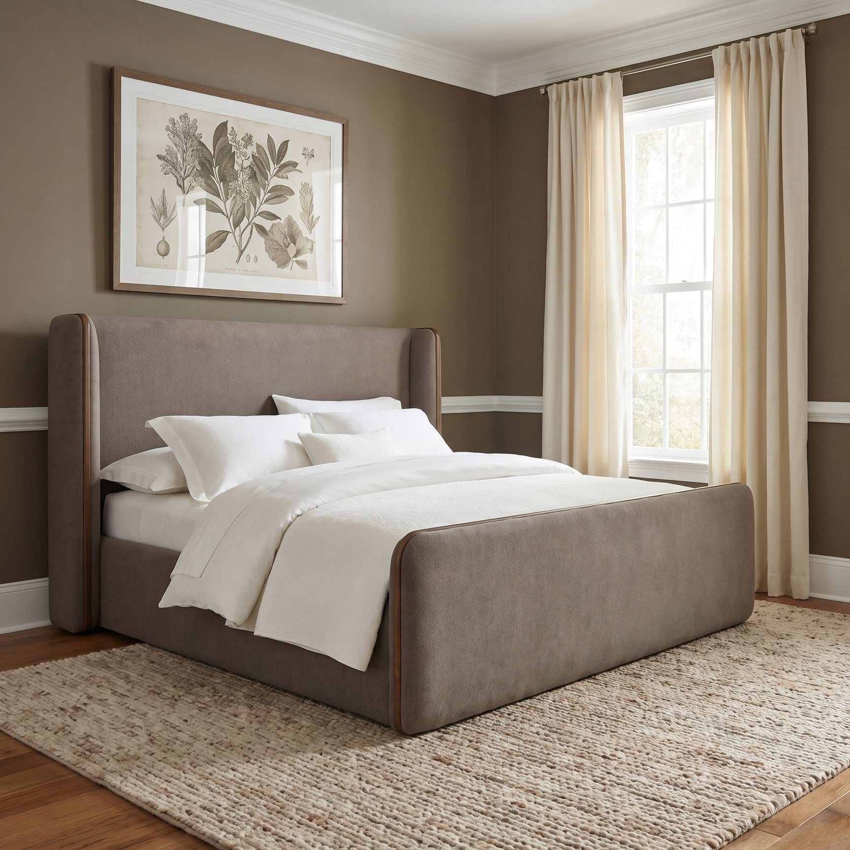 Bacall Mushroom/Claystone California King Wingback Wood Bed - Ornate Home