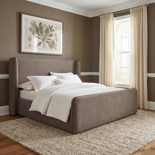 Bacall Mushroom/Claystone California King Wingback Wood Bed - Ornate Home