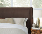 Bacall Velvet Eastern King Upholstered Wingback Platform Bed in Cola - Ornate Home