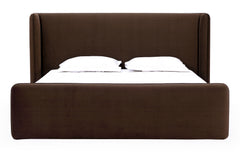 Bacall Velvet Eastern King Upholstered Wingback Platform Bed in Cola - Ornate Home