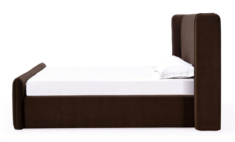 Bacall Velvet Eastern King Upholstered Wingback Platform Bed in Cola - Ornate Home