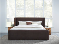 Bacall Velvet Full Upholstered Wingback Platform Bed in Cola - Ornate Home