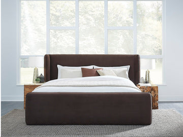 Bacall Velvet Full Upholstered Wingback Platform Bed in Cola - Ornate Home