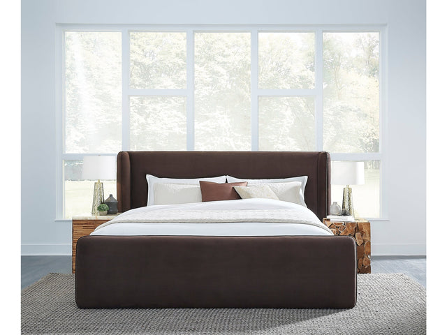 Bacall Velvet Full Upholstered Wingback Platform Bed in Cola - Ornate Home