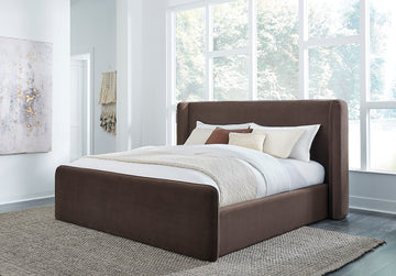 Bacall Velvet Full Upholstered Wingback Platform Bed in Cola - Ornate Home