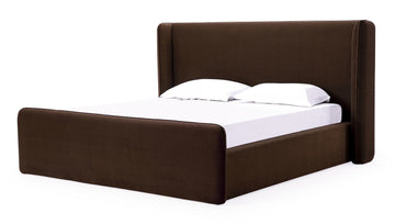 Bacall Velvet Full Upholstered Wingback Platform Bed in Cola - Ornate Home