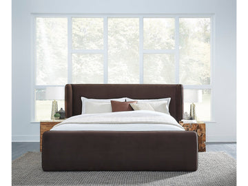 Bacall Velvet Queen Upholstered Wingback Platform Bed in Cola - Ornate Home