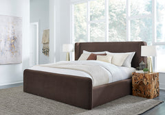 Bacall Velvet Queen Upholstered Wingback Platform Bed in Cola - Ornate Home