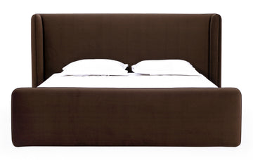 Bacall Velvet Queen Upholstered Wingback Platform Bed in Cola - Ornate Home