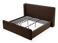 Bacall Velvet Queen Upholstered Wingback Platform Bed in Cola - Ornate Home