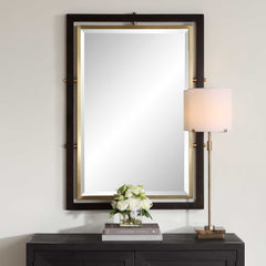 Bach Walnut/Brass Rectangle Mirror - Ornate Home