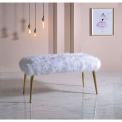 Bagley II White Faux Fur & Gold Bench - Ornate Home