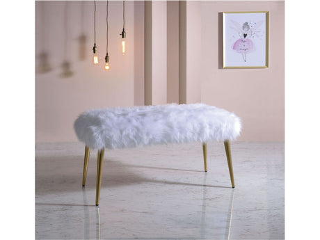 Bagley II White Faux Fur & Gold Bench - Ornate Home