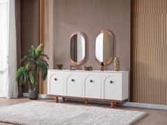 Bahama Walnut/White Dining Room Set (Consol With Mirror & Dining Table & 6 Dining Chair) - Ornate Home