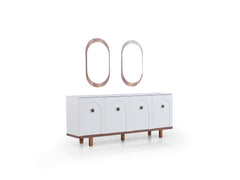 Bahama Walnut/White Dining Room Set (Consol With Mirror & Dining Table & 6 Dining Chair) - Ornate Home