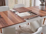 Bahama Walnut/White Dining Room Set (Consol With Mirror & Dining Table & 6 Dining Chair) - Ornate Home