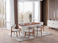 Bahama Walnut/White Dining Room Set (Consol With Mirror & Dining Table & 6 Dining Chair) - Ornate Home