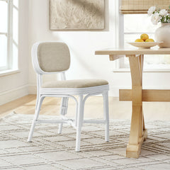 Bahari White/Light Beige Upholstered Rattan Dining Chair - Ornate Home