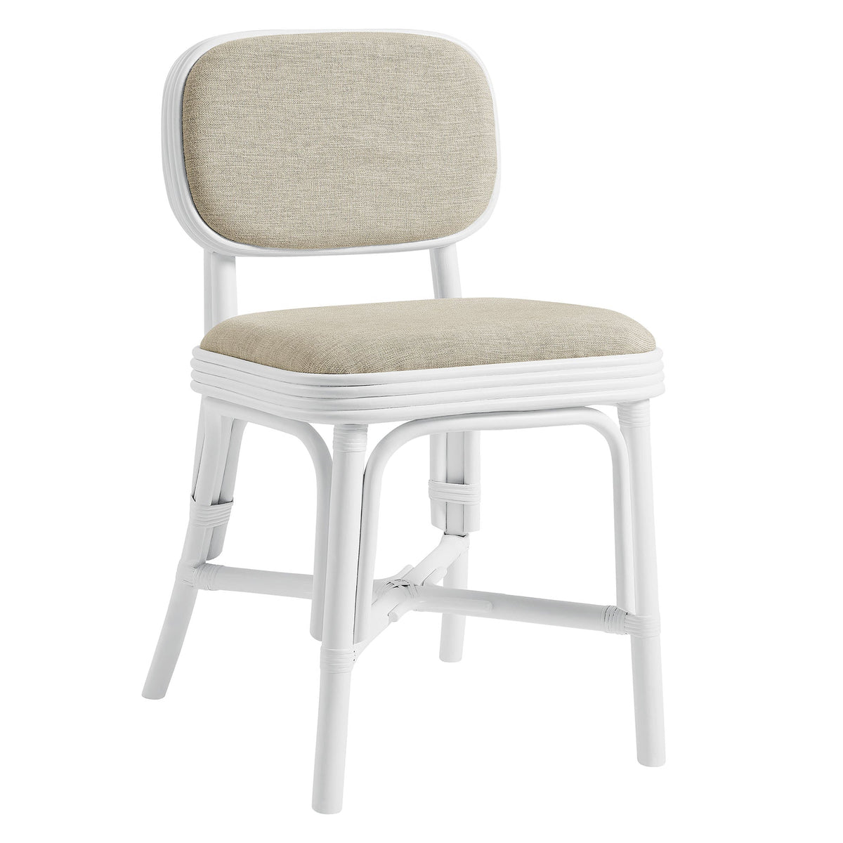 Bahari White/Light Beige Upholstered Rattan Dining Chair - Ornate Home